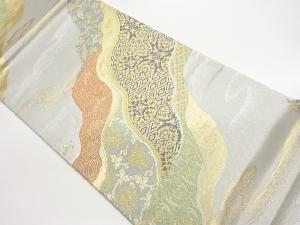 道長取りに花鳥・荒波・古典柄模様織出し袋帯